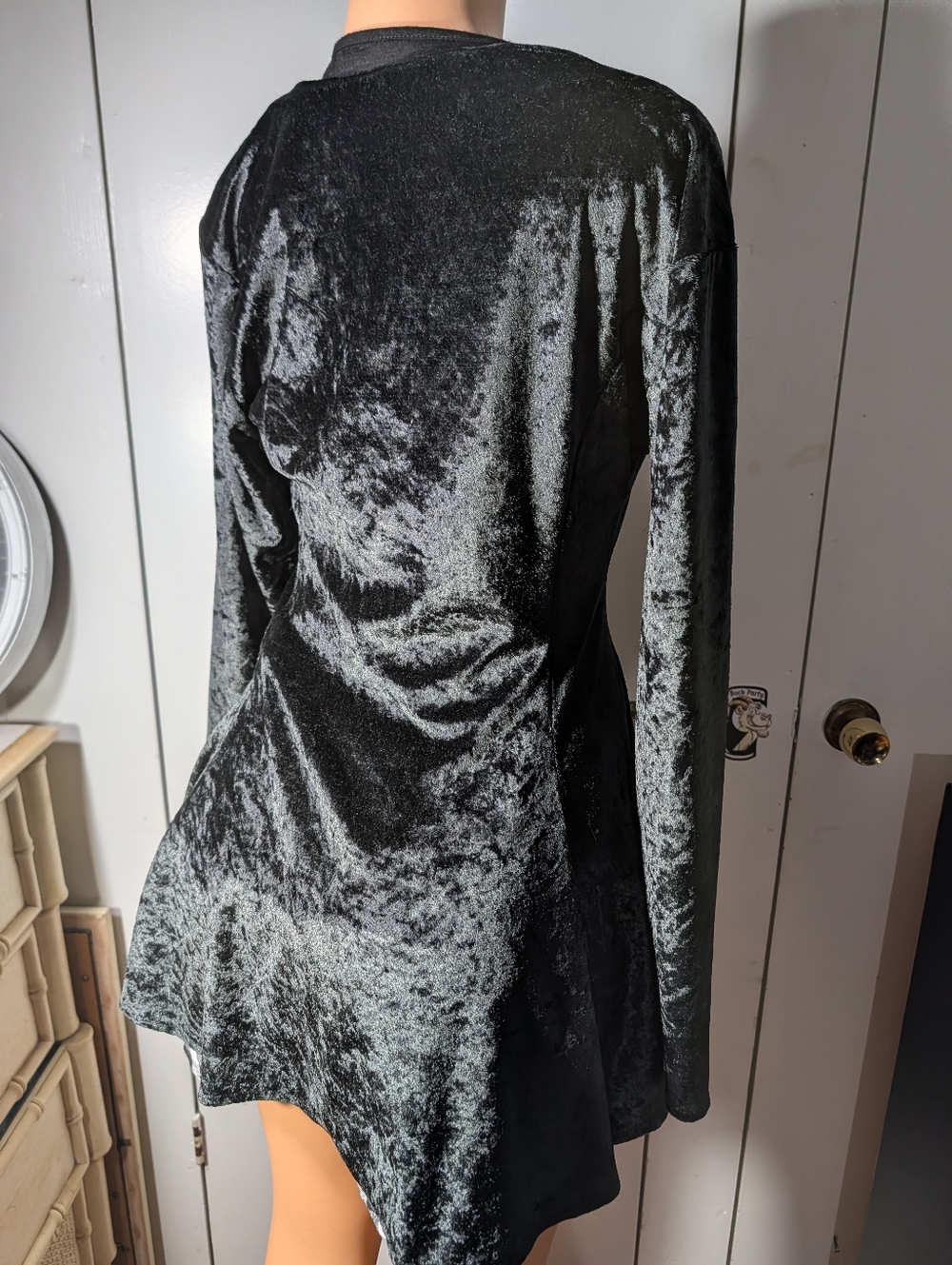 Diego 2 Crushed Velvet Long-Sleeve Fit & Flare Dress - Slate Gray Size L - Picture 3 of 8